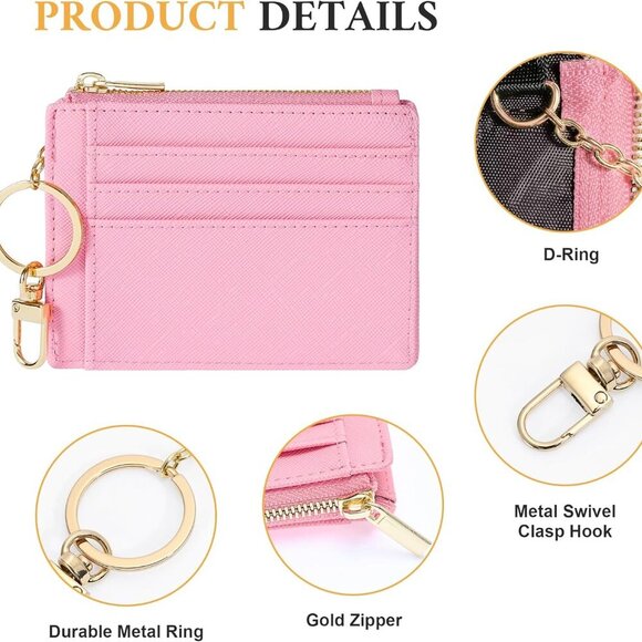 Card Case Slim Front Pocket Wallet for Women Credit Card Holder with Keychain - Picture 3 of 9